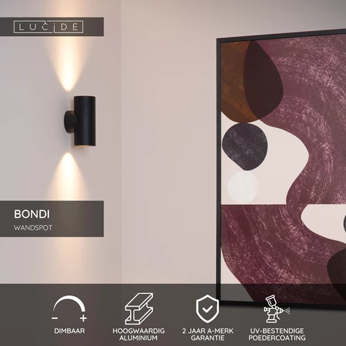 Lucide BONDI - Wandspot / Wandlamp - 2xGU10 - Zwart - USP